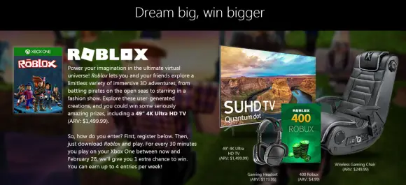 Xbox Roblox Sweepstakes 56 Prizes 2 28 17 4ppw18