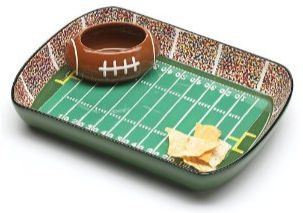 hand painted ceramic dip and chip bowl football