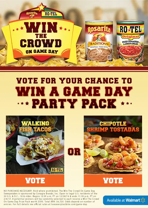 Vote for your favorite game time recipe for your chance to win a $590 Game Day party Pack #WinTheCrowdWM #sponsored 