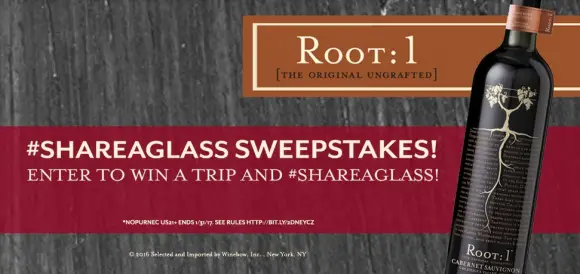 You could be 1 of 3 winners to receive a $500 travel voucher to #ShareAGlass of Root:1 Wine with your loved one! 100 randomly selected winners will also receive a limited edition Root:1 Wine tumbler.