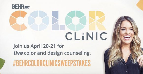 Enter the Behr Color Clinic Sweepstakes for your chance to win $10,000 in cash or one of four $200 The Home Depot gift cards and a consultation with a Behr Design Expert