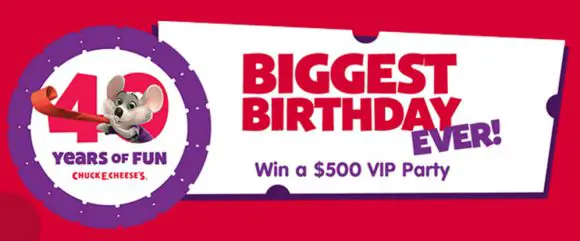 Chuck E Cheese's is celebrating their 40th birthday by giving away a VIP party everyday for 40 days. Enter now for your chance to win
