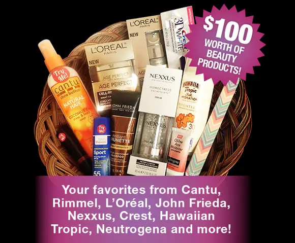 Enter for your chance to win a beauty basket that includes products from Cantu, Rimmel, L’Oreal, John Frieda, Nexxus, Crest, Hawaiian Tropic and more. FreBeautyEvents.com hosts this monthly giveaway. Sign up for their newsletter so you can find out about free beauty events and free beauty product samplings in your area.