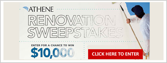 ENTER FOR A CHANCE TO WIN $10,000 in the HGTV Athene's Renovation Sweepstakes. Have you been saving up for a renovation in your home? Enter for your chance to do more on that home update you’ve been dreaming of!