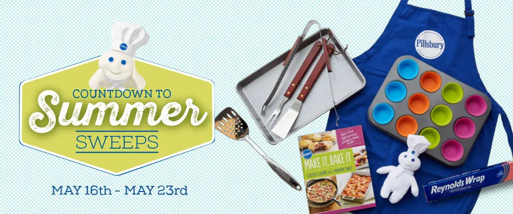 Enter for a chance to win 1 of 10 Pillsbury prize packs that includes a cookbook, baking sheet, kitchen utensils and more. Increase your chances by signing up daily from May 16 - May 23, and each day we’ll reveal a tasty summer recipe to get you even more excited for the season!