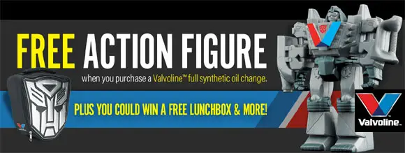 Valvoline is celebrating TRANSFORMERS: THE LAST KNIGHT by giving away  8,910 limited edition VALVOTRON toys and prizes when you purchase a Valvoline full synthetic oil change. Getting started is easy and you can text to win without purchase
