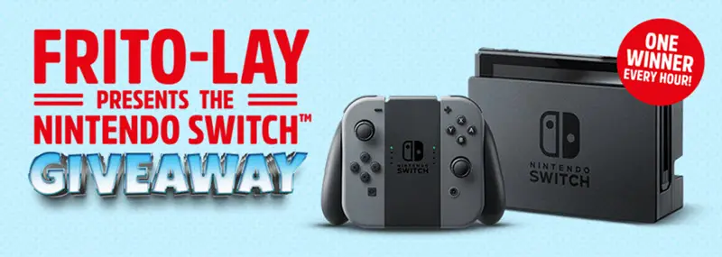 One Per Hour! Win a Nintendo Switch Instantly from Frito-Lay Enter Frito-Lay game codes for your chance to win a Nintendo Switch Instantly in the Frito-Lay Variety Pack Instant Win Game, Hourly prizes will be given away until July
