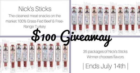 Enter for a chance to win 35 packages of Nick's 100% Grass-Fed beef and Free-Range turkey sticks.