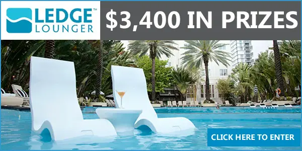 Enter for your chance to win a Grand Prize worth over $1,700 from OnTheHouse.com that includes two Ledge pool Loungers plus a Side Table and two Headrest Pillows. The grand prize winner will be able to enjoy their luxurious escape poolside, guaranteed to enjoy life on the ledge in water, in style. One Second Prize Winner will receive two Ledge high-back Chairs valued at $1,118 and on Third Prize Winner will win a Ledge Tilt Umbrella value at $495.00.