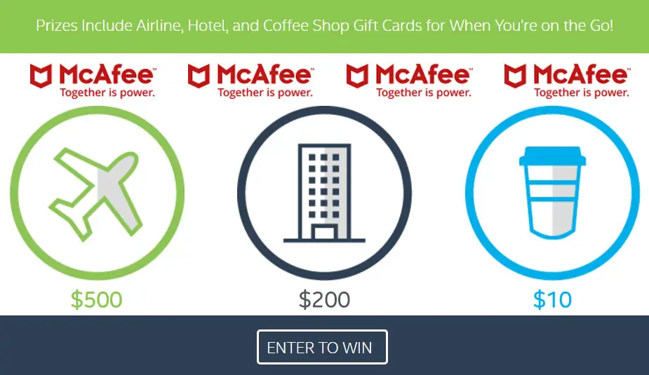 Enter for a chance to win a $500 gift card to airline of your choice, $200 gift card to Hotels.com or $10 gift card to Starbucks.