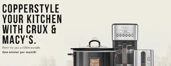Enter to win a CRUX bundle that includes a programmable coffee maker, toaster, slow cooker and convection fryer