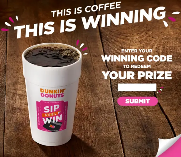 Dunkin Donuts Sip. Peel. Win. OnCup Instant Win Game