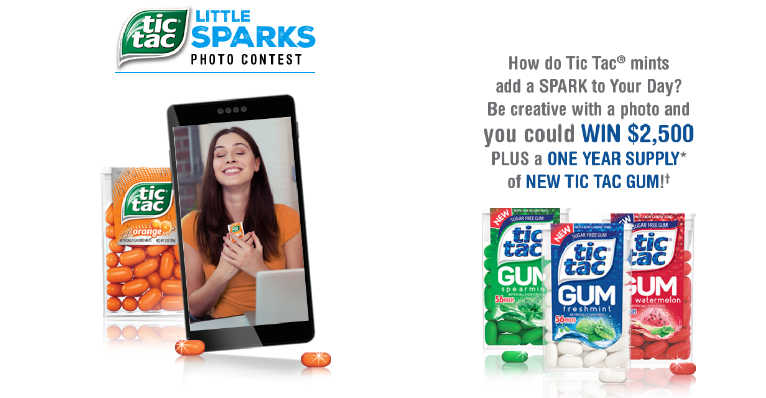 Show how Tic Tac mints add a spark to your day for your chance to win $2,500 and a year's supply of Tic Tac mints