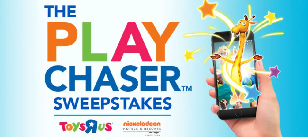 Enter the Toys "R" Us Play Chaser Sweepstakes every day through November 23rd for a chance to win  1 of 2,000 Toys“R”Us Gift Card or the ultimate prize - a three-night trip for four to the Nickelodeon Resort in Punta Cana!
