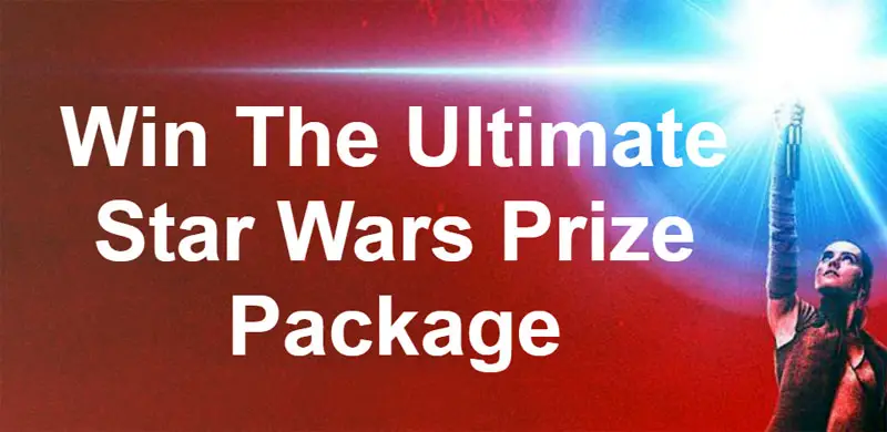 Enter to win the Ultimate Star Wars Prize Package that includes 2 Lightsabers inspired by Obi-Wan Kenobi and Luke Skywalker, a Millennium Falcon Lego Set, $50 Star Wars-themed Fandango gift card, Star Wars Ugly Christmas Sweater, Darth Vader Toaster, and $150 worth of licensed Star Wars gear