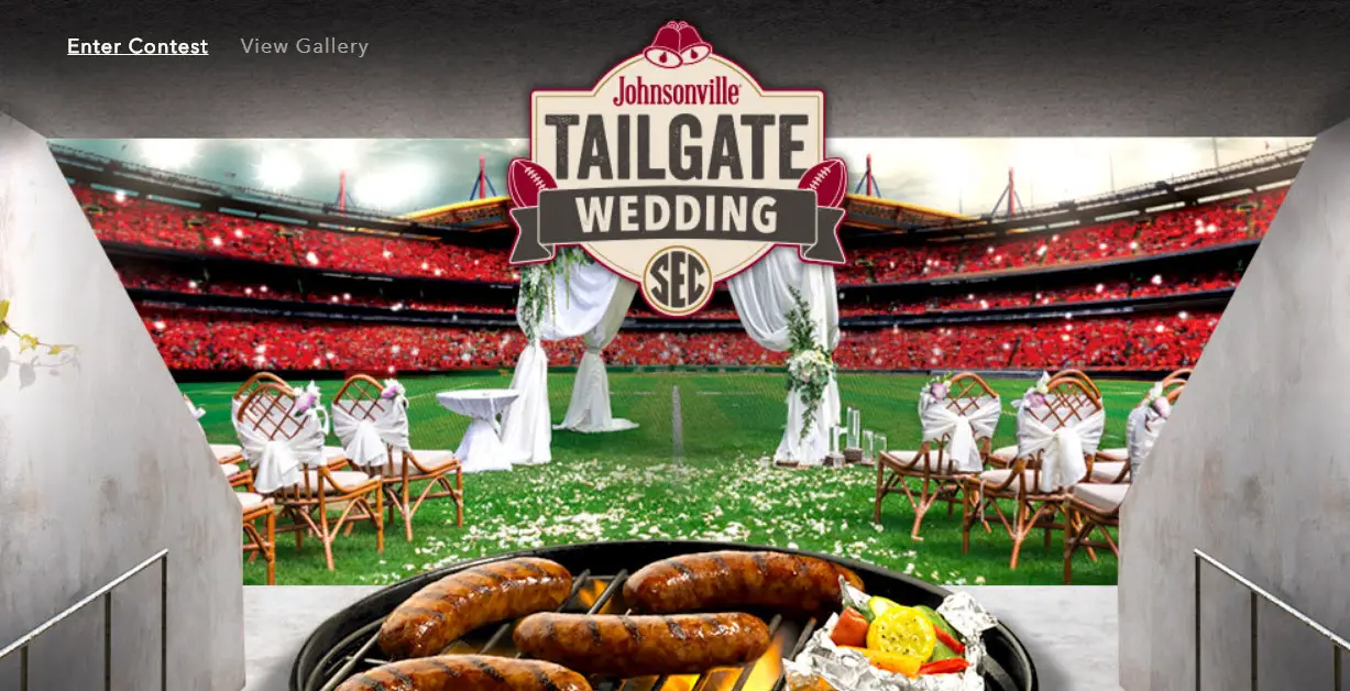 Johnsonville Tim Tebow Tailgate Wedding Contest - The winning couple will receive their very own tailgate wedding at a school of a game of their choice during the 2018 football season and Tim Tebow himself will be there to kick off the happy marriage!