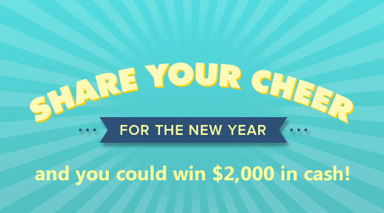 Share your cheer and enter to win $2,000 from eBates, The Smart Shopper and Rakuten. Upload a 30-second video sharing what you’re optimistic about in the new year, and you’ll be entered to win $2,000!