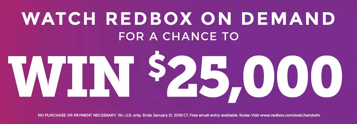 Redbox is giving away $1,000 and $25,000 in cash to 6 winners. Enter the Redbox Watch & Win Sweepstakes for your chance to win now!