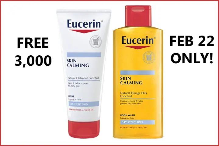 Be one of the first 3,000 to enter at 12pm ET on February 22 to win a coupon redeemable for either one 14 oz bottle of Eucerin Skin Calming Creme OR one 16.9 fl. oz bottle of Eucerin Skin Calming Wash!