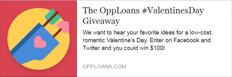 Enter for a chance to win $100 on Facebook and Twitter in the Opploans #ValentinesDay Cash Giveaway