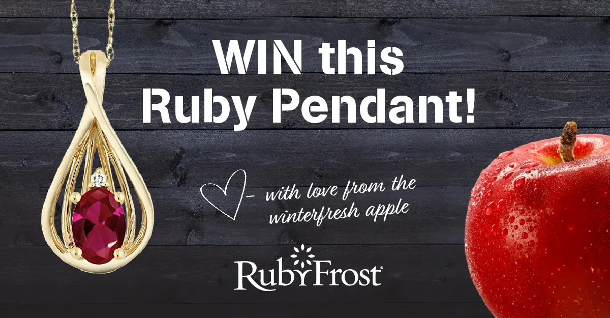 RubyFrost is giving away two sweetheart prize packs including a ruby pendant and RubyFrost Apples.