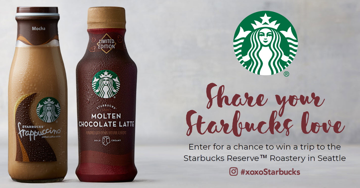 Share your love of Starbucks bottled drink products and enter for a chance to win a trip to the Starbucks Reserve Roastery in Seattle, Washington