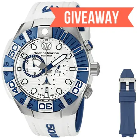 Enter to a win a NEW Technomarine Men’s Watch valued at $895. The TM-515020 features a chronograph function, 45mm brushed stainless steel case, white silicone strap with extra blue strap, rotating bezel and water resistant up to 500M. 