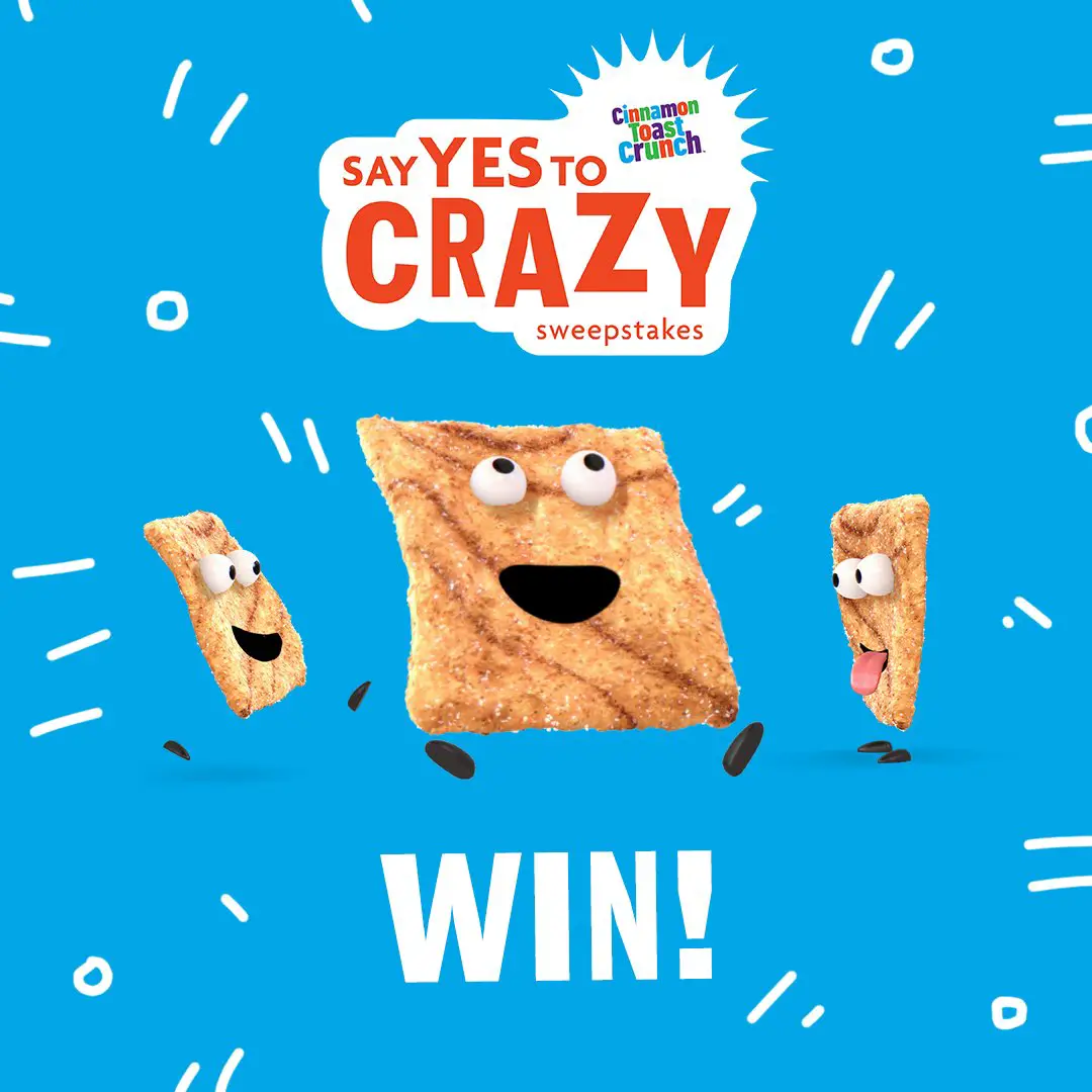 Want to win tickets and a trip to the 2018 Nickelodeon Kids' Choice awards on March 24th? All you have to do is have your very own Yes Day and post the crazy stuff you do here with the hashtag #yestocrazysweepstakes. The grand prize is tickets for 4 to the Kids' Choice Awards, a mini-vacation, airfare and lodging in Los Angeles! Plus you'll also get VIP access to Crazy Squares Casa in Santa Monica and some spending money for all! Sounds awesome right? Even if you don't win the grand prize, 5 first place winners will get a years supply of Cinnamon Toast Crunch! Talk about a sweet deal!