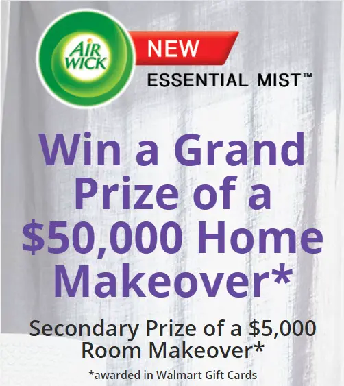 Enter to Win a Grand Prize of a $50,000 Home Makeover or the Secondary Prize of a $5,000 Room Makeover, awarded in Walmart Gift Cards