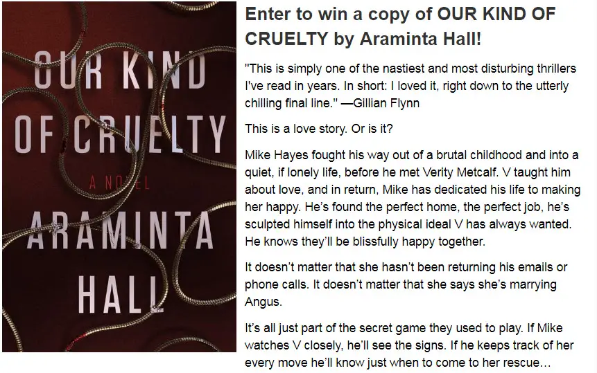 100 WINNERS! Enter Macmillan Books "Our Kind of Cruelty" Book Giveaway