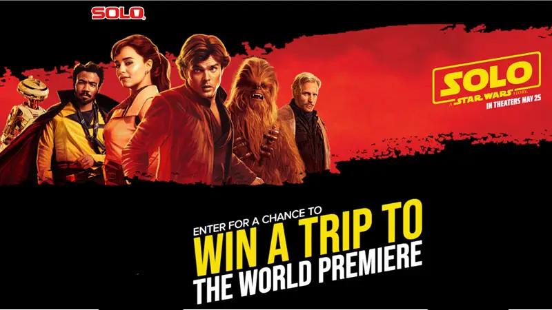 Enter the SOLOBRATION sweepstakes for your chance to win the grand prize trip for four to Los Angeles with red carpet access to the world premiere of the SOLO Star Wars movie; an exclusive look at the making of a classic Star Wars replica made from SOLO products; and more.