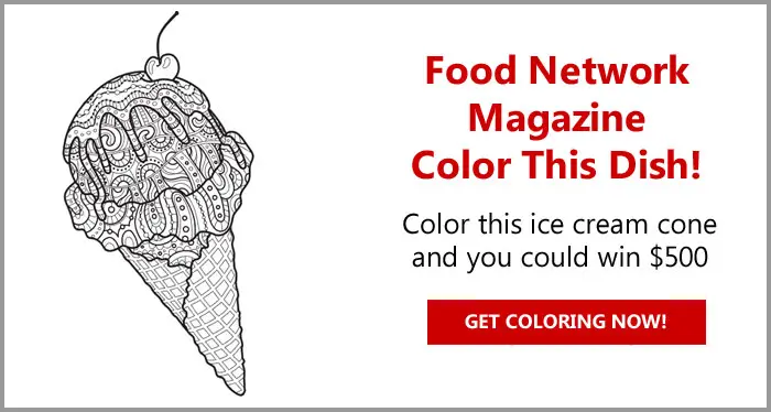 Color this ice cream cone and you could win $500 from Food Network Magazine. The winner will receive $500 and three runners-up will each receive a $50.