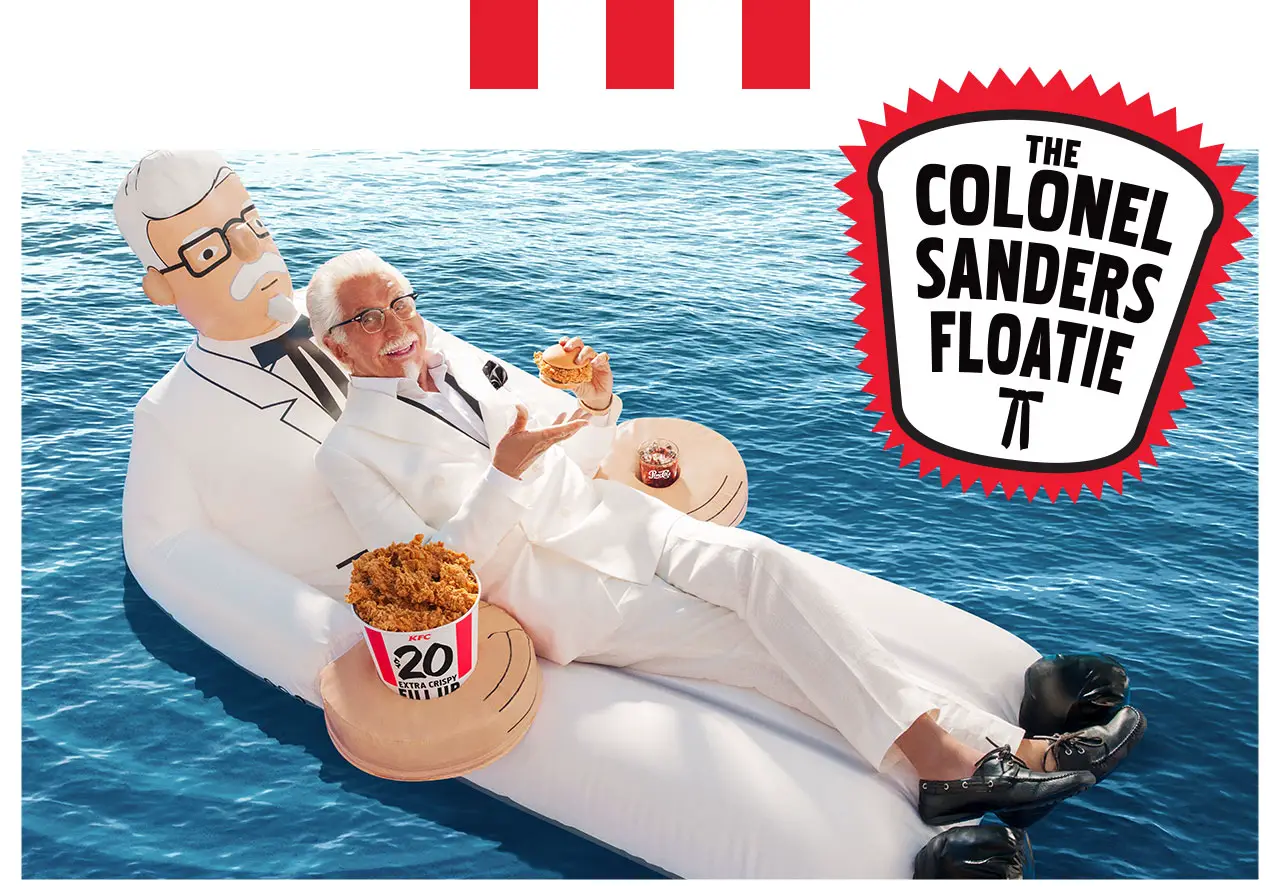 You'll be the talk of the pool or beach when you sport your KFC Colonel Sanders Floatie. Enter for your chance to win one now - 750 will be given away