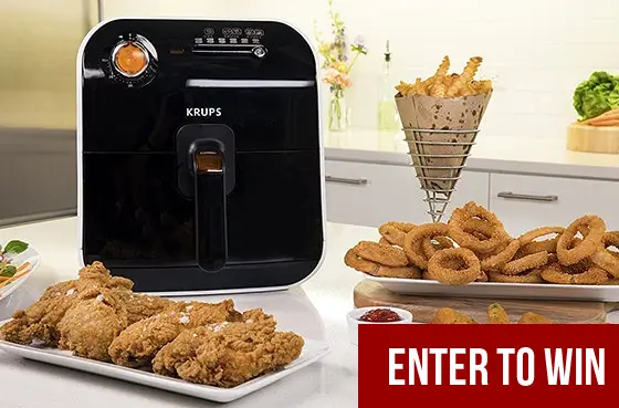 Enter for your chance to win a one of 3 KRUPS Air Fryer for fried-food cooking with little to no oil! ($95 value) The low-fat air fryer features a 3D Air Pulse Technology that operates using an upper heating element and an optimized airflow, ensuring healthy, rapid, and easy cooking. 
