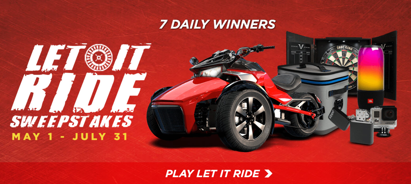 Play the Winston Let It Ride Instant Win Game everyday for your chance to win great prizes and the Ultimate Grand Prize, a 2018 Sport Cruiser Motorcycle prize package valued at over $4,000