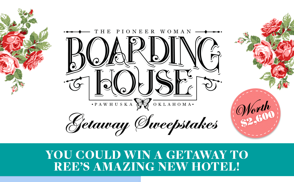 Enter to win a trip to stay at the Pioneer Woman's Boarding House. The Boarding House is an eight-room "cowboy luxury" hotel just a few doors down from The Pioneer Woman Mercantile in Pawhuska, Okahoma.