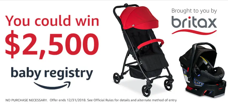 Enter for your chance to win one of four $2,500 Amazon.com Gift Cards in the Amazon Baby Registry Britax Sweepstakes. Enter online or by mail.