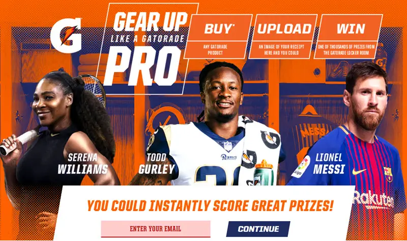 Play the Gear up like a Gatorade Pro Instant Win Game for your chance to win 1 of 6,500 Fanatics.com and Gatorade.com Gift Cards