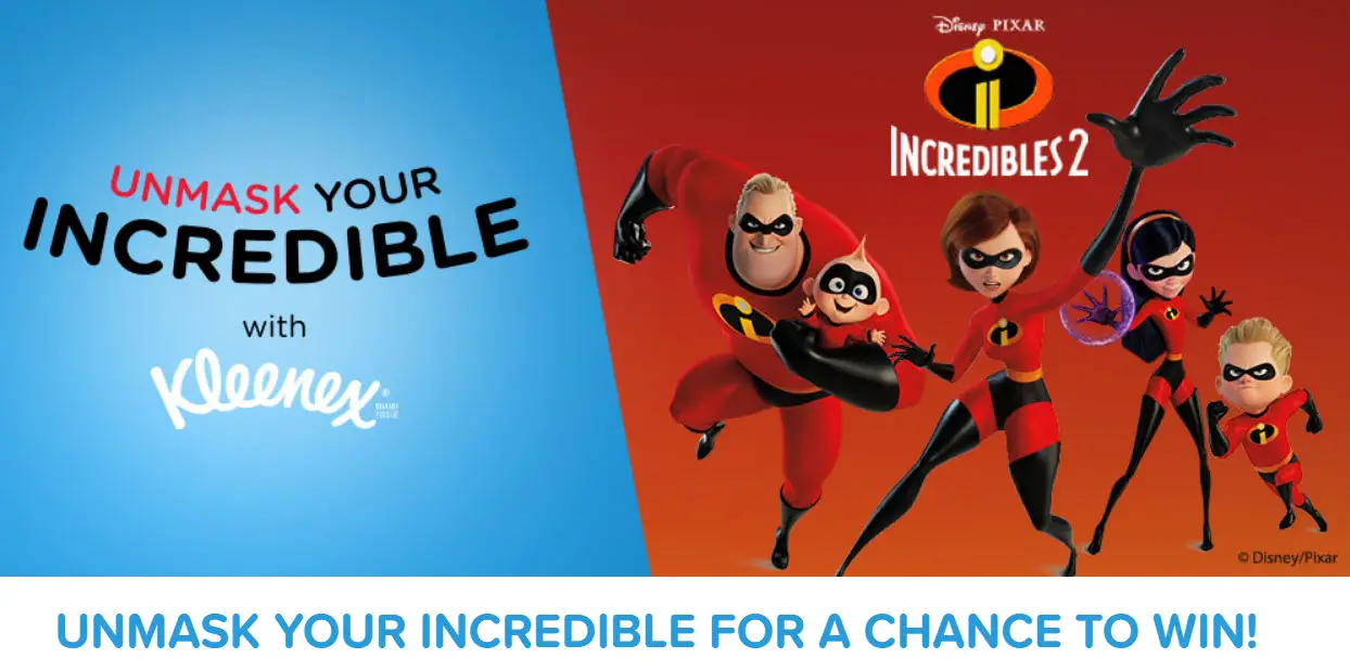 You could win a trip to Disney California Adventure Park and experience the thrilling Incredicoaster with three members of your family when you enter the Kleenex Unmask Your Incredibles Sweepstakes