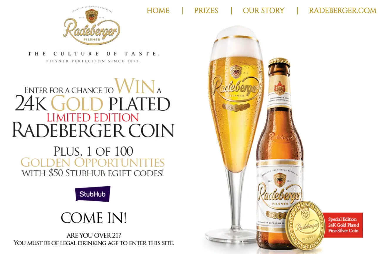 Play the Radeberger Gold Standard Instant Win Game for your chance to win 1 of 150 prizes instantly