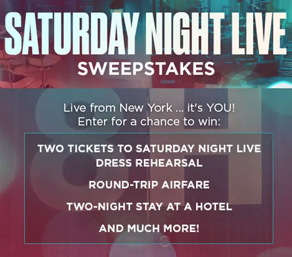 Click here for your chance to win a trip for two to NYC to experience Saturday Night Live #SNL and sit in on a dress rehearsal