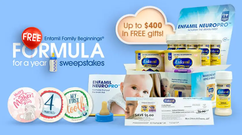 Join Enfamil Family Beginnings for up to $400 in gifts and a chance to win free Enfamil formula for a year!