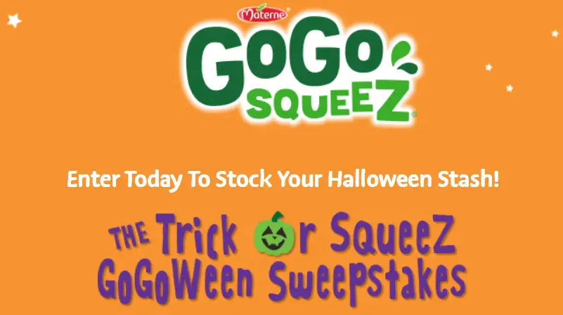 The Trick or squeeZ GoGoWeen Sweepstakes is your chance to enter to win enough GoGo squeeZ pouches to fill your trick or treat bowl to the brim!