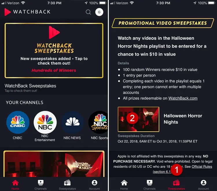 How to enter the NBC Watchback Sweeptakes