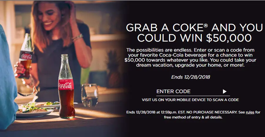 Coke is giving away $50,000 in cash. Save up your Coca-Cola product codes to enter for your chance to win.