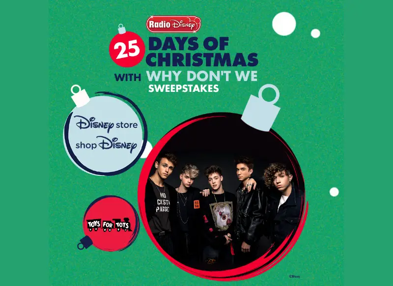 Radio Disney loves to share the joy, and that is why 25 winners will win a $100 Disney gift card. And to top it off during this season of giving, one of the winners will win a trip to Los Angeles, CA and team up with Why Don't We to give $5,000 to Toys for Tots on behalf of Radio Disney.