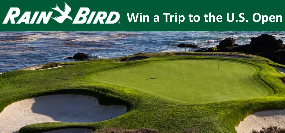 Rain Bird Golf is proud to celebrate the US Open Championship and offer an expenses-paid trip for two to the 2019 US Open at Pebble Beach plus 512 other winners will be great prizes like Pebble Beach hats, a Tervis Tumbler or a Rain Bird Rotor USB drive