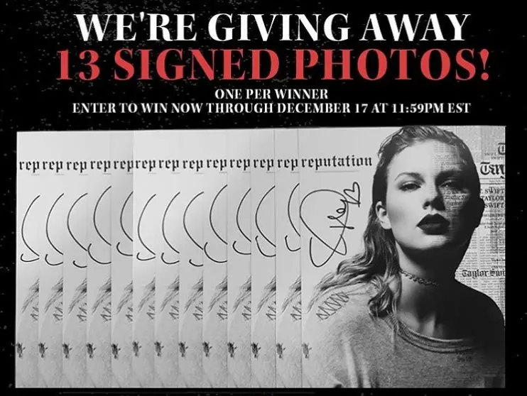Follow Taylor Nation on Twitter and/or Instagram and comment on the sweepstakes post for your chance to win an autographed color photo of Taylor Swift.