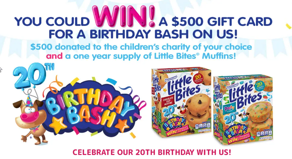 Entenmann's Little Bites is turning 20 and to celebrate they are giving away $500 cash to twenty winners!