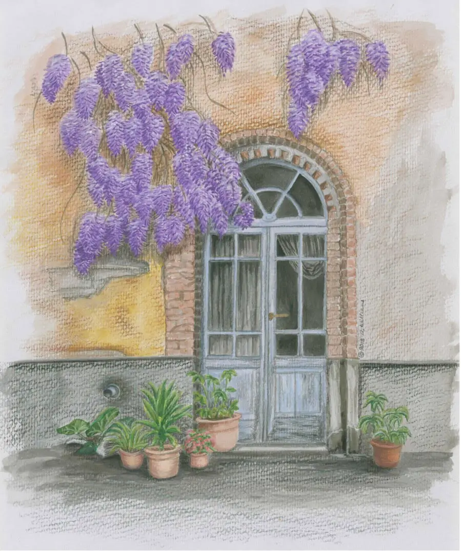 Enter for a chance to win a gorgeous print of “Wisteria Door” by Artist, Abby Williams. This watercolor and colored pencil reproduction is printed on artisan canvas and is grand gallery mounted. “Wisteria Door” is 16” x 20” x 2.5” and is ready to hang without a frame. 